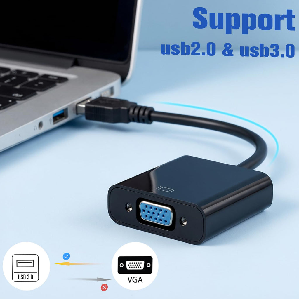 USB 3.0 2.0 to VGA Adapter 1080P External Graphics Converter for Windows 7 8 Vista Laptop Desktop Monitor Projector HDTV Multi Display