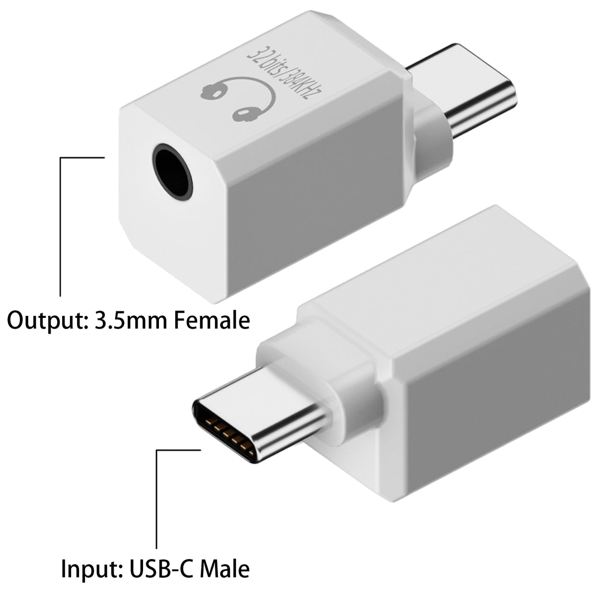 USB C to 3.5mm Audio Adapter DAC HiFi Headphone Jack Dongle KT02H20 32bit 384kHz Type C Aux Earphone Mic Converter for Laptop Tablet Phone