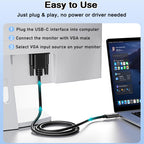 USB C to VGA Cable 1080P 60Hz Type C Male to VGA Male Video Cord for Monitor Projector MacBook Pro Dell XPS iPhone 15
