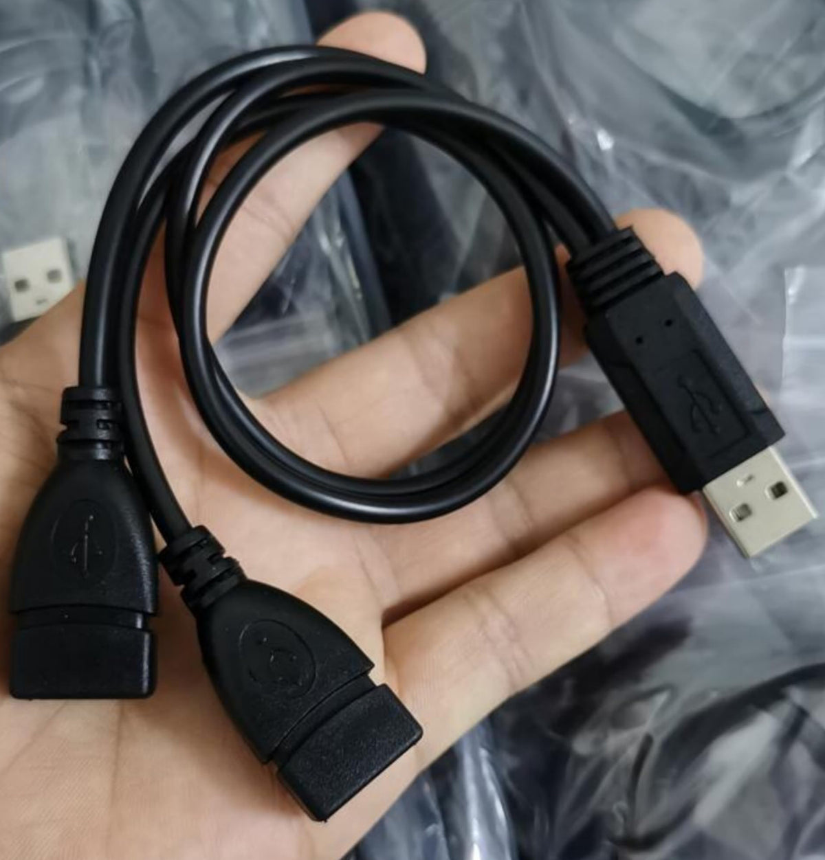 USB 2.0 A Male to 2 Female Y Splitter Cable Dual Charging One Data Port 15cm 30cm