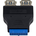 USB 3.0 20 Pin Header Female to Dual USB A Female Motherboard Adapter Internal Splitter Converter for PC Front Panel Black Blue