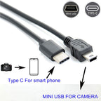 USB C to Mini USB OTG Cable Type C Male to 5 Pin Mini B Cord for Canon Nikon Camera Photo Video Transfer to Phone Tablet Mac PC