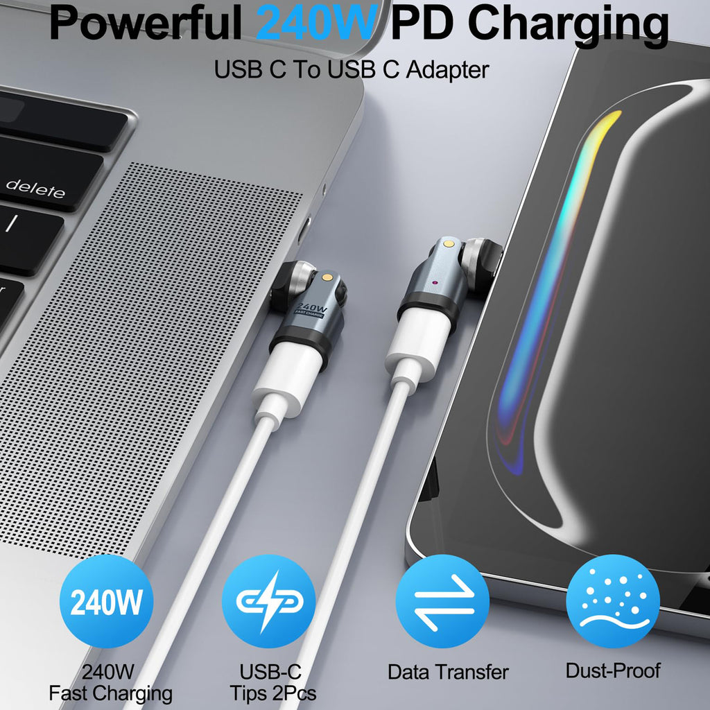 USB C Right Angle Adapter 240W PD Fast Charging 360 Degree Rotating 90 Degree for MacBook iPad iPhone 17 16 15 Samsung Galaxy Steam Deck Laptop