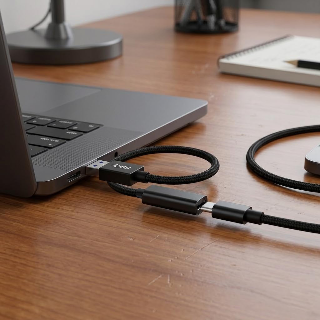 USB A Male to USB C Female Adapter Cable 10Gbps USB 3.2 OTG 3A Fast Charging 15cm Short Braided Cord for Laptop Phone SSD Hard Drive Car