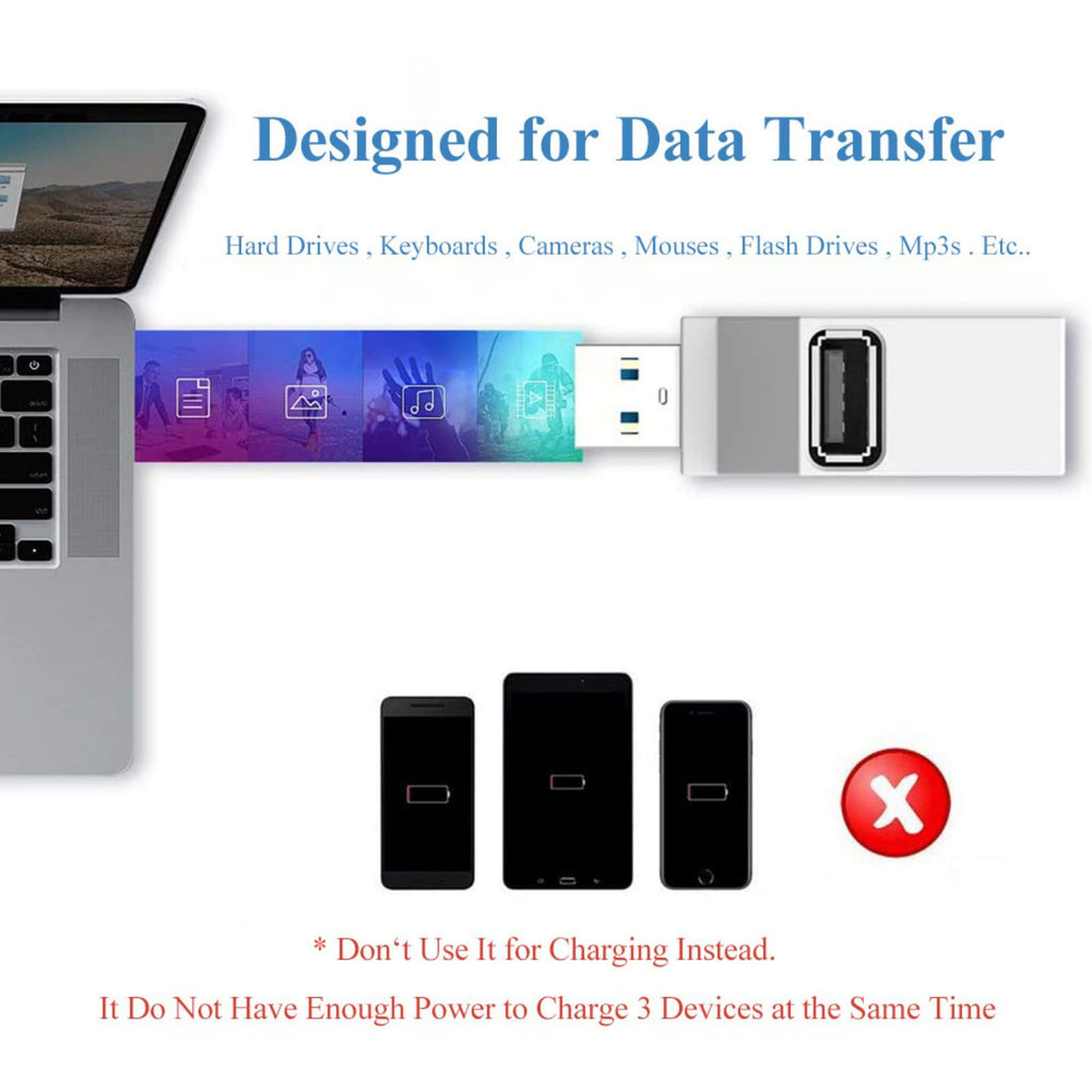 3 Port USB 2.0 Hub Splitter Mini Direct Plug USB A Expander Portable Car Adapter with Lanyard Cap for Laptop Desktop PC Flash Drive Mouse and Keyboard