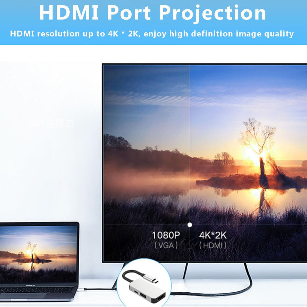 3 in 1 USB C to HDMI Adapter 4K 30Hz Multiport Type C Hub with 100W PD Fast Charging USB 3.0 for MacBook Pro Air iPad Surface Chromebook iPhone 15 16 PC