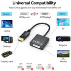 DisplayPort to DVI I Adapter DP Male to DVI I 24+5 Female Converter 1080p 60Hz for Desktop Laptop Monitor Projector