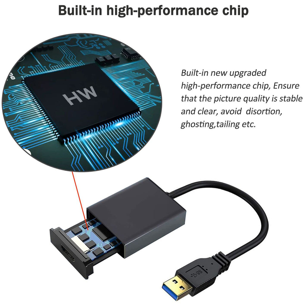 USB 3.0 to HDMI Adapter 1080P 60Hz Video Audio Converter for Windows PC Laptop Monitor HDTV TV Projector Mirror Extend Display