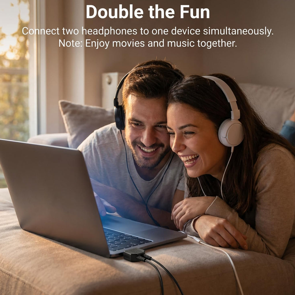 3.5mm Stereo Headphone Splitter 1 Male to 2 Female Audio Jack Y Adapter Dual Headphone Sharing for Phone Tablet Laptop MP3 CD Player