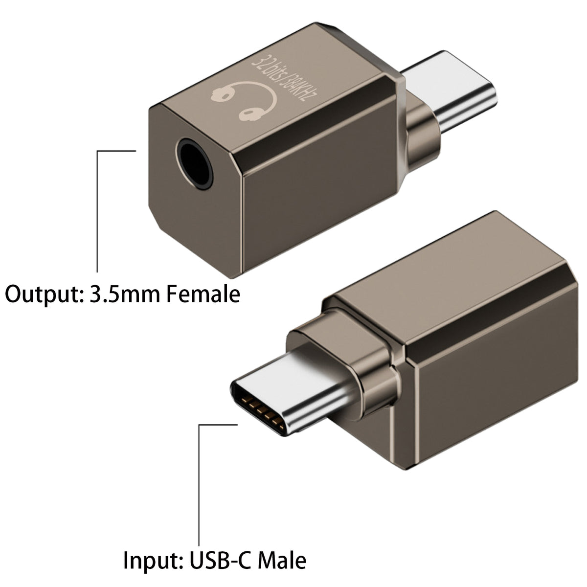USB C to 3.5mm Audio Adapter DAC HiFi Headphone Jack Dongle KT02H20 32bit 384kHz Type C Aux Earphone Mic Converter for Laptop Tablet Phone