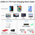 USB4 USB C Cable 240W 40Gbps 8K 60Hz 13cm Short Flat Type C Male to Male E Mark for Thunderbolt 3 4 MacBook Steam Deck Nintendo Switch