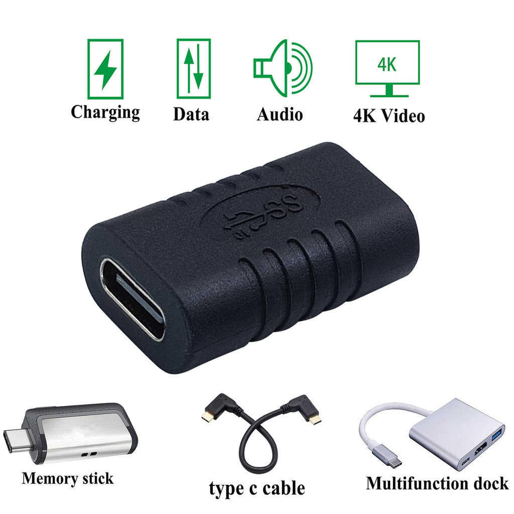 USB C Female to Female Adapter 10Gbps USB 3.1 Gen 2 Type C Coupler Extender 4K Video 60W Fast Charging for MacBook iPad Laptop Phone Monitor Dock