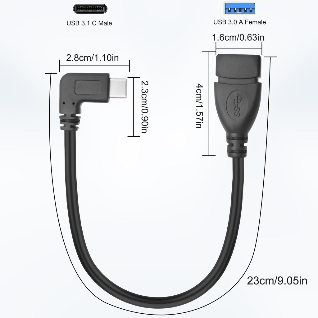 90 Degree USB C to USB 3.0 Adapter Cable Right Angle Type C Male to USB A Female OTG Cord 5Gbps 3A Fast Charging for Phone Tablet MacBook PC Laptop