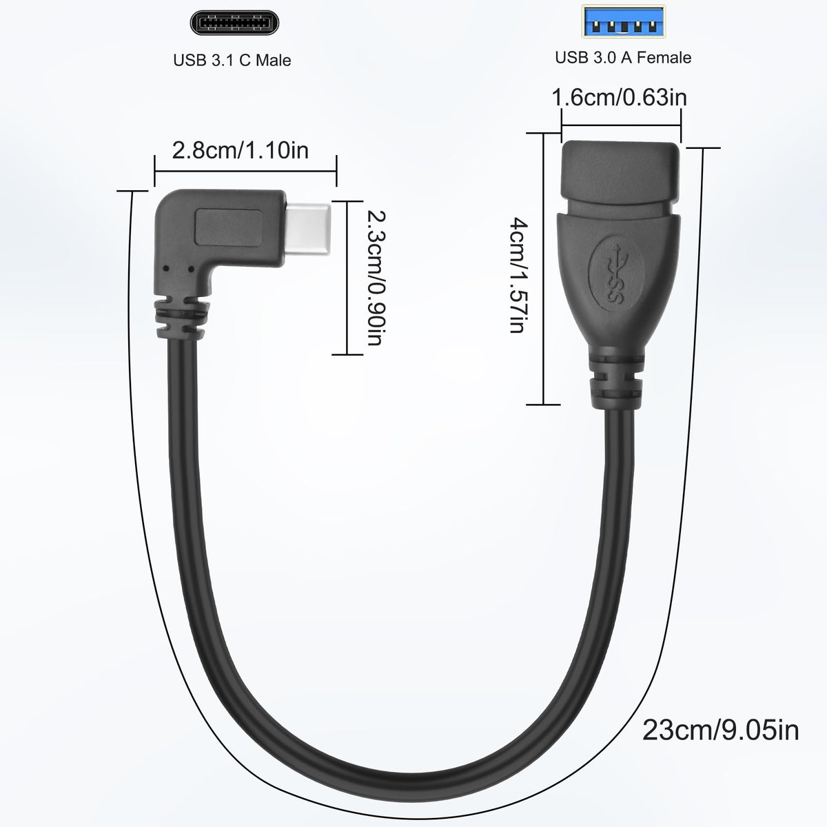 90 Degree USB C to USB 3.0 Adapter Cable Right Angle Type C Male to USB A Female OTG Cord 5Gbps 3A Fast Charging for Phone Tablet MacBook PC Laptop