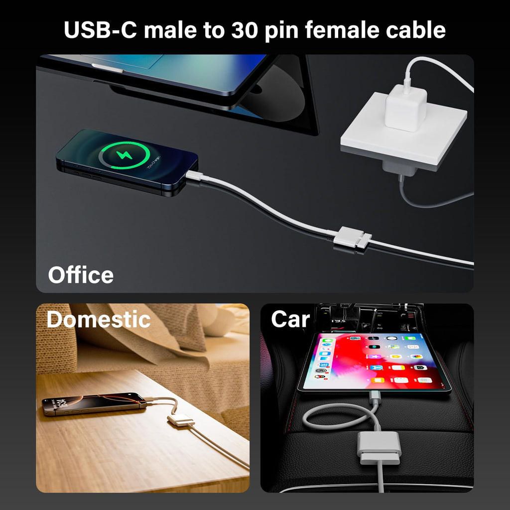 USB C to 30 Pin Adapter Cable Type C Male to 30 Pin Female Charging Data Converter for iPhone 16 15 Pro Max Plus iPad Air Mini Galaxy Pixel No Audio