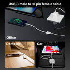 USB C to 30 Pin Adapter Cable Type C Male to 30 Pin Female Charging Data Converter for iPhone 16 15 Pro Max Plus iPad Air Mini Galaxy Pixel No Audio