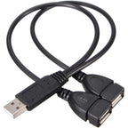 USB 2.0 A Male to 2 Female Y Splitter Cable Dual Charging One Data Port 15cm 30cm