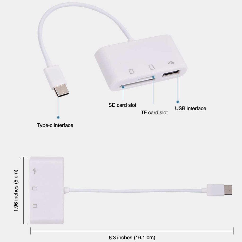 3 in 1 USB C SD Card Reader Micro SD TF Card and USB 2.0 OTG Adapter Cable for Android Phone Tablet iPad Pro MacBook Laptop PC Camera Flash Drive