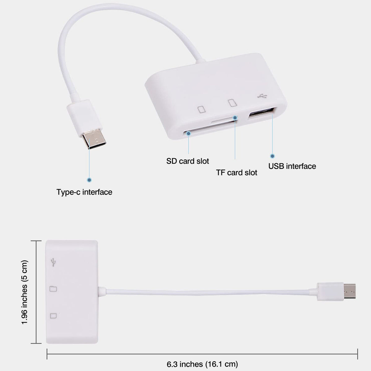 3 in 1 USB C SD Card Reader Micro SD TF Card and USB 2.0 OTG Adapter Cable for Android Phone Tablet iPad Pro MacBook Laptop PC Camera Flash Drive