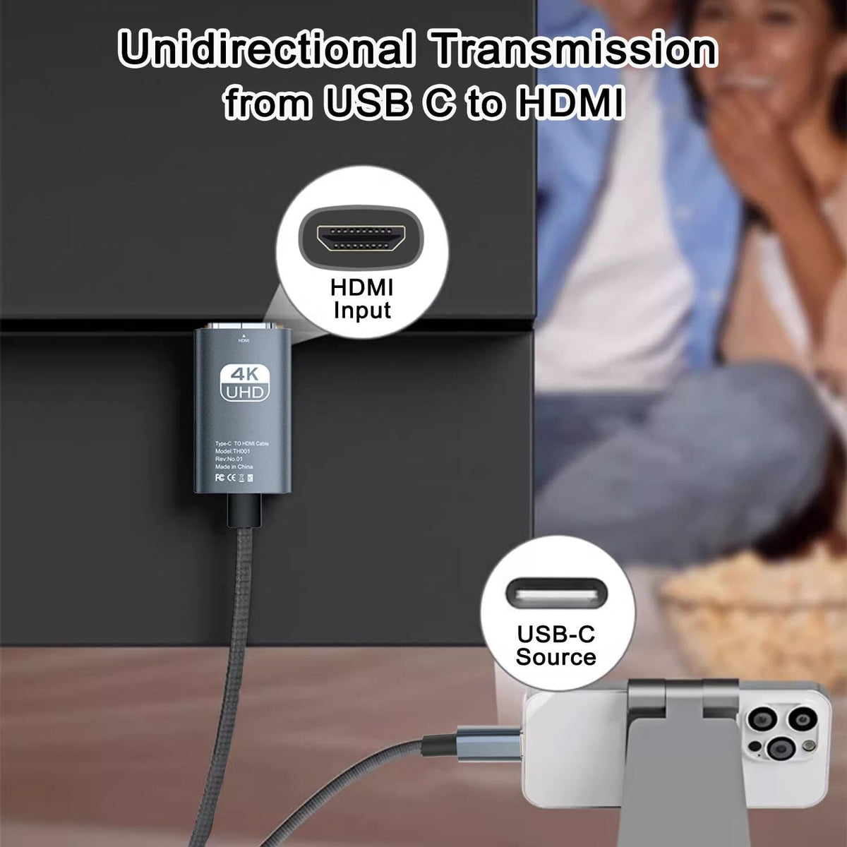 6.6FT USB C to HDMI Cable 4K 30Hz Type C to HDMI Monitor Cord Thunderbolt 3 4 for iPhone 16 15 Pro MacBook Pro Air iPad Surface Galaxy S23 XPS TV