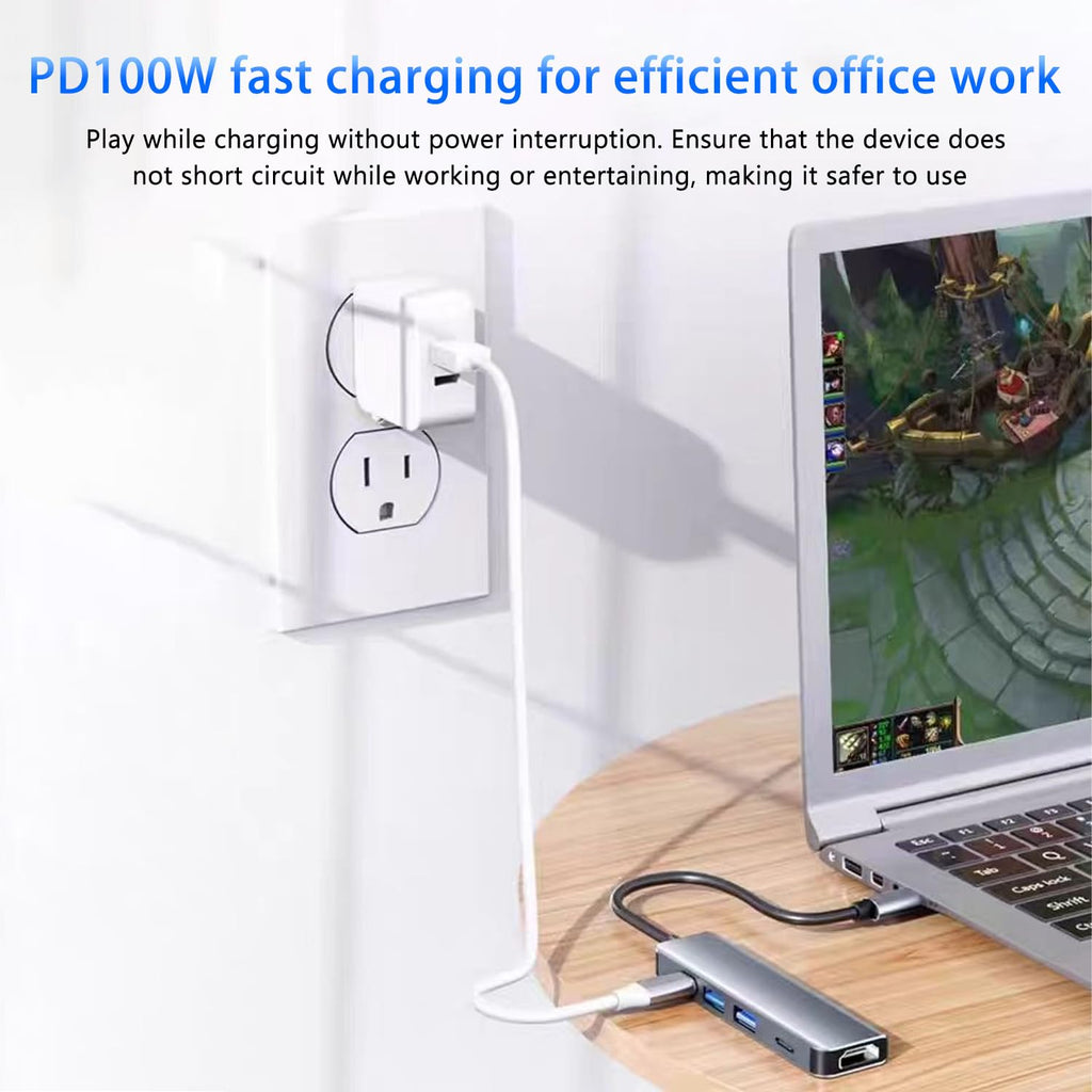 5 in 1 USB C Hub 4K HDMI Multiport Adapter 100W PD USB C 2.0 Data Port USB 3.0 2.0 Type C Dock for MacBook Pro Air M3 M2 M1 iPad Pro iPhone 15 Dell HP