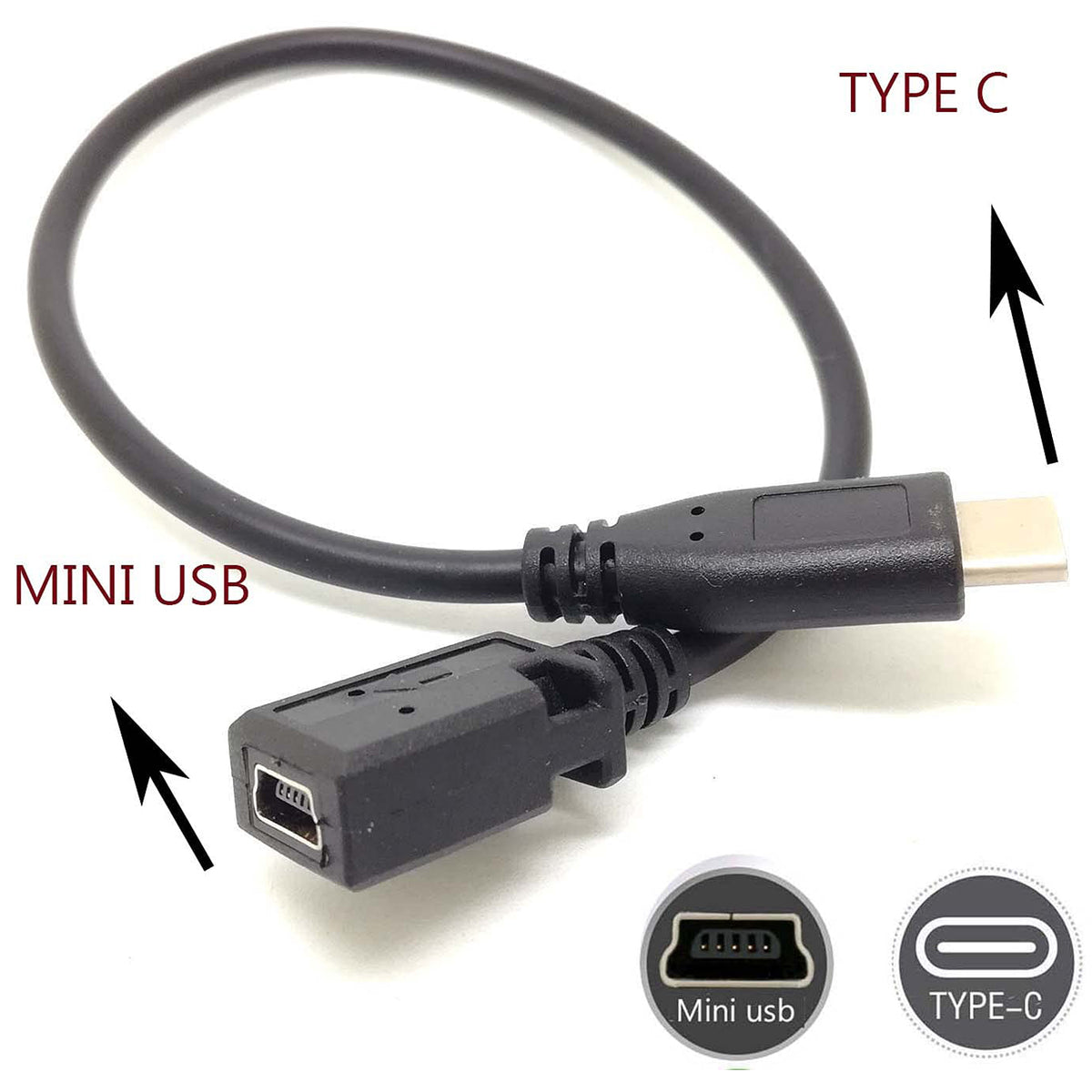 USB C to Mini USB Cable 25cm Type C Male to 5 Pin Mini B Female Adapter Cord for MacBook Pro Laptop PC Camera GPS MP3 Dash Cam