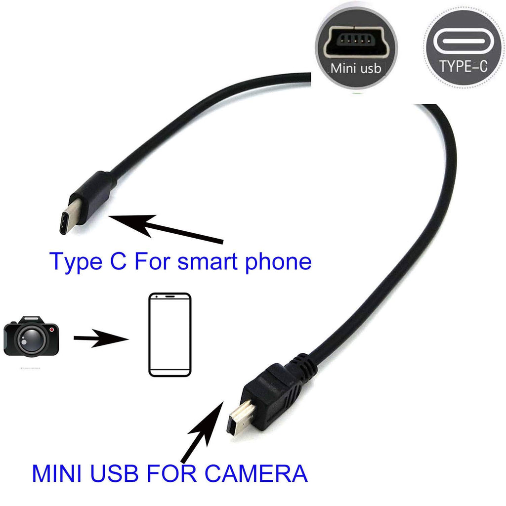 USB C to Mini USB OTG Cable Type C Male to 5 Pin Mini B Cord for Canon Nikon Camera Photo Video Transfer to Phone Tablet Mac PC