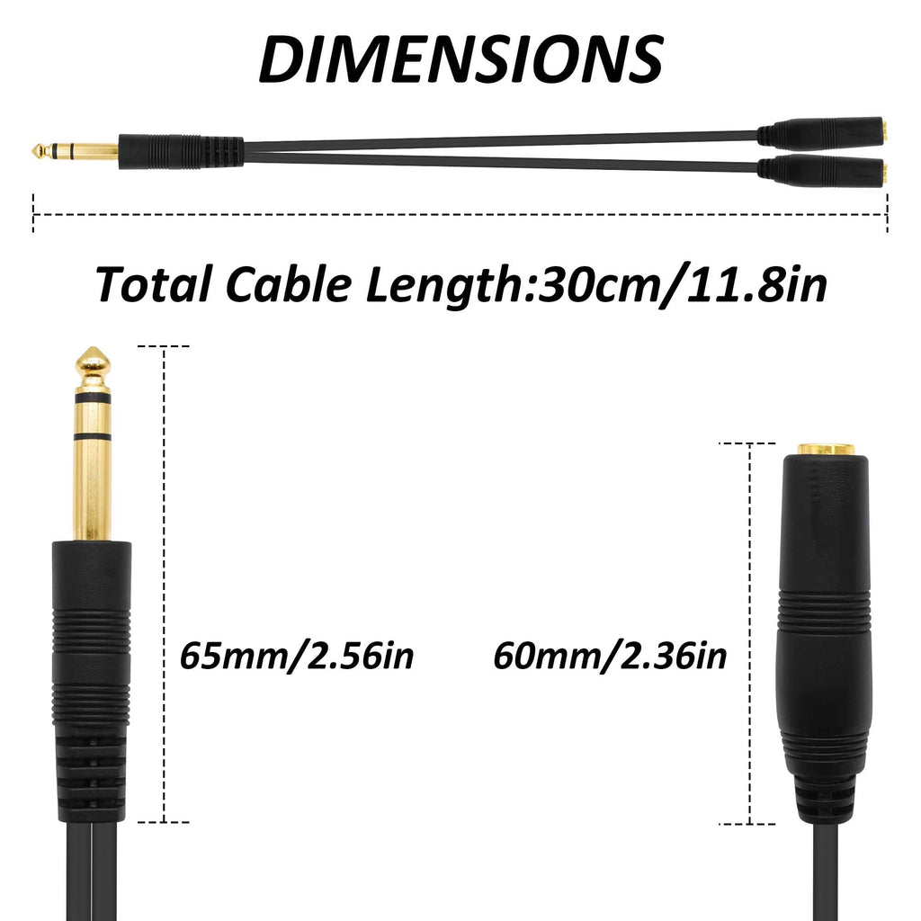 6.35mm 1/4 Inch TRS Stereo Y Splitter Cable 30cm 1/4 Male to Dual Female Audio Jack Adapter Cord for Studio Headphones Amplifier Speaker Keyboard