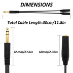 6.35mm 1/4 Inch TRS Stereo Y Splitter Cable 30cm 1/4 Male to Dual Female Audio Jack Adapter Cord for Studio Headphones Amplifier Speaker Keyboard