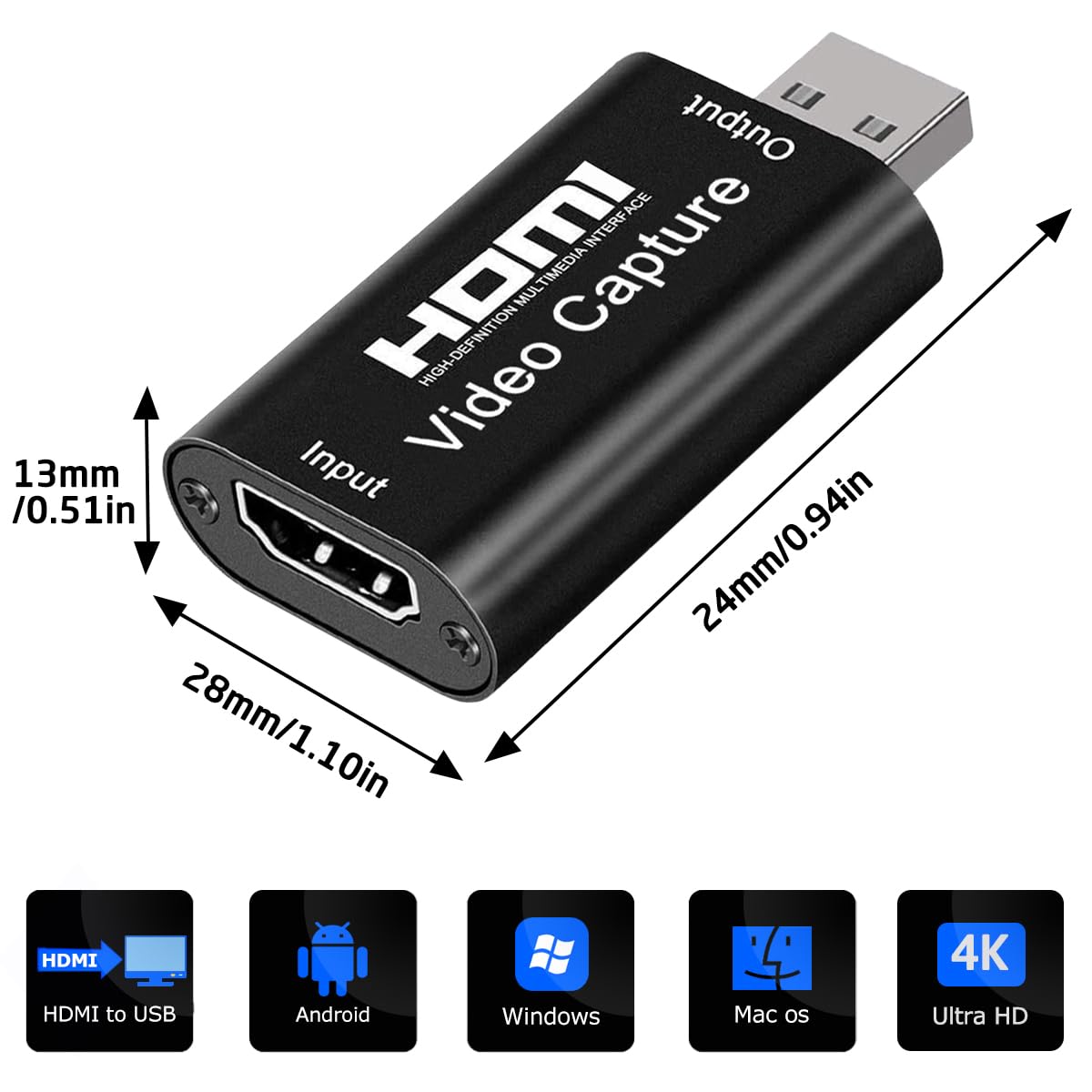 4K HDMI to USB 2.0 Video Audio Capture Card 1080P 60fps Cam Link Adapter for PS4 Switch DSLR Camera PC Streaming Gaming