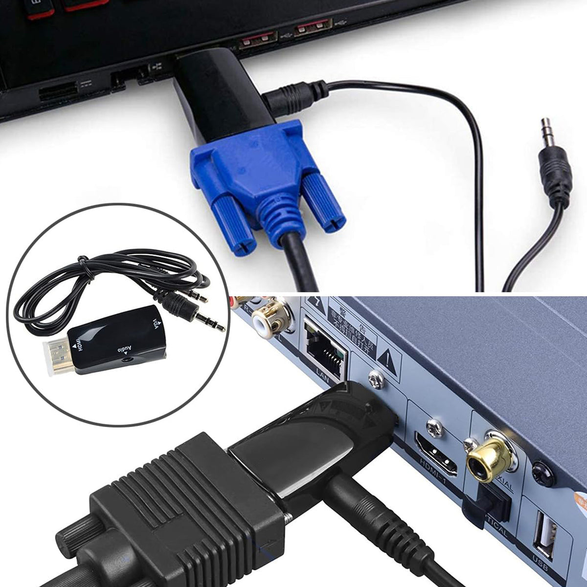 1080P HDMI to VGA Adapter Converter with 3.5mm Audio Output Cable HDMI Male to VGA Female Gold Plated for Laptop PC TV Box Xbox PS3 Monitor Projector