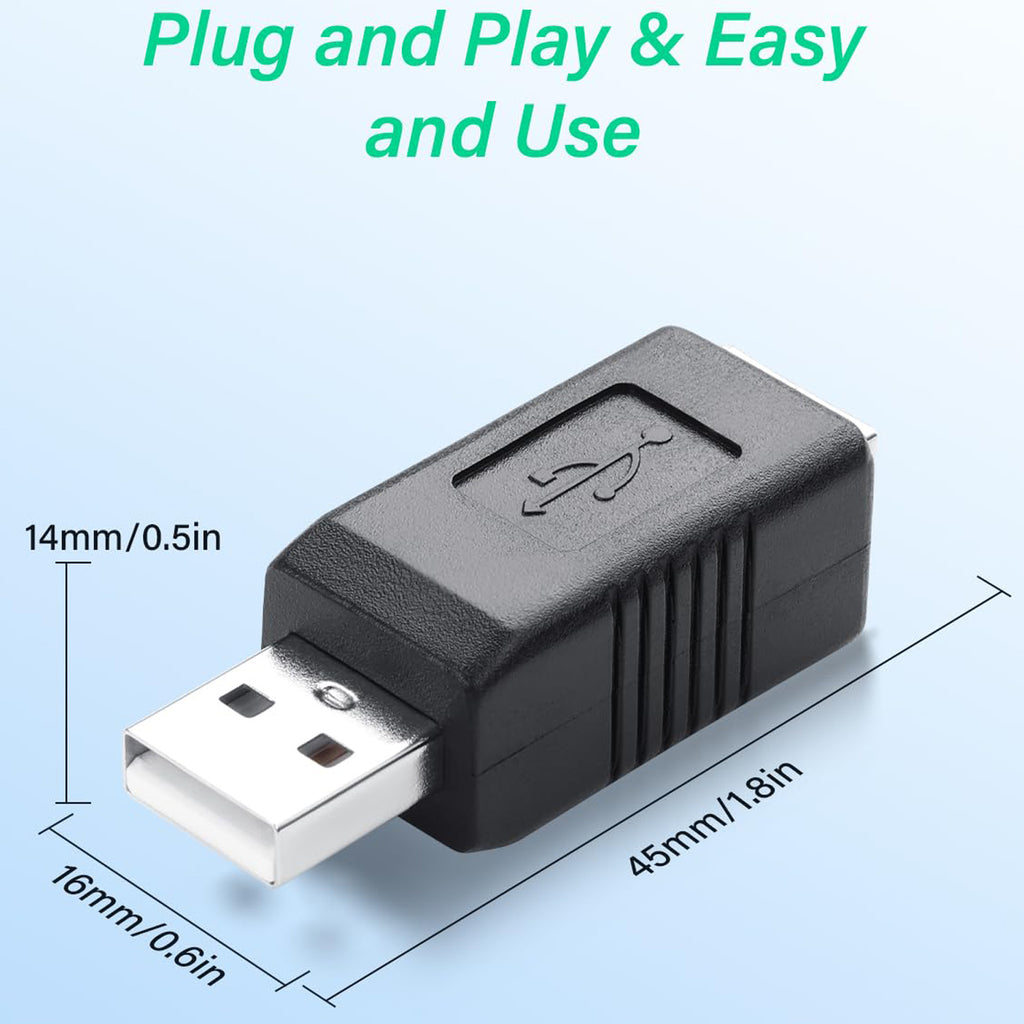 USB 2.0 Type A Male to Type B Female Adapter 480Mbps Printer Scanner Fax MIDI Keyboard 3D Printer Data Connector Plug and Play