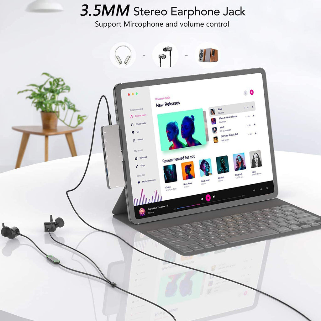 USB C Hub 7 in 1 Adapter with 4K HDMI USB 3.0 SD microSD Card Reader 3.5mm Audio USB C Data PD Charging for iPad Pro Air mini