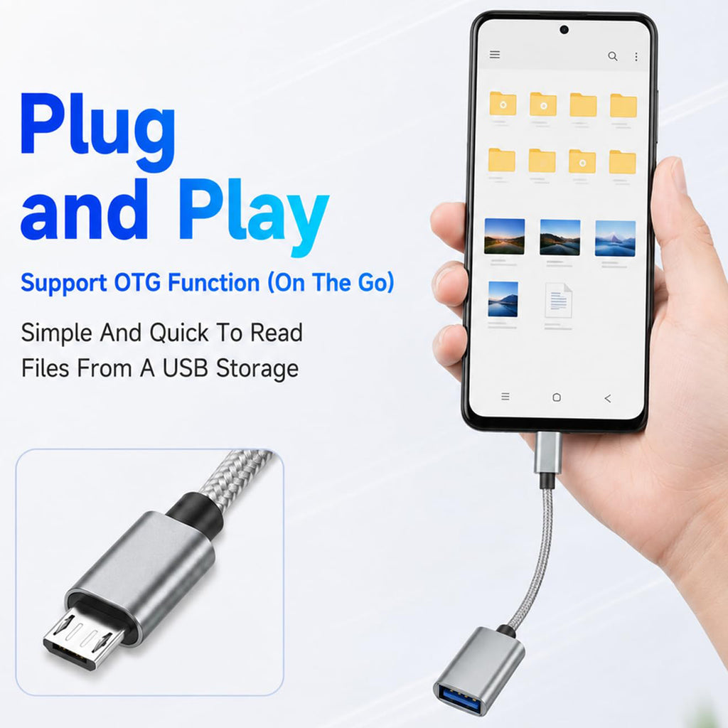 Micro USB 2.0 Male to USB A Female OTG Adapter Cable 21cm Nylon Braided for Flash Drive Mouse Keyboard