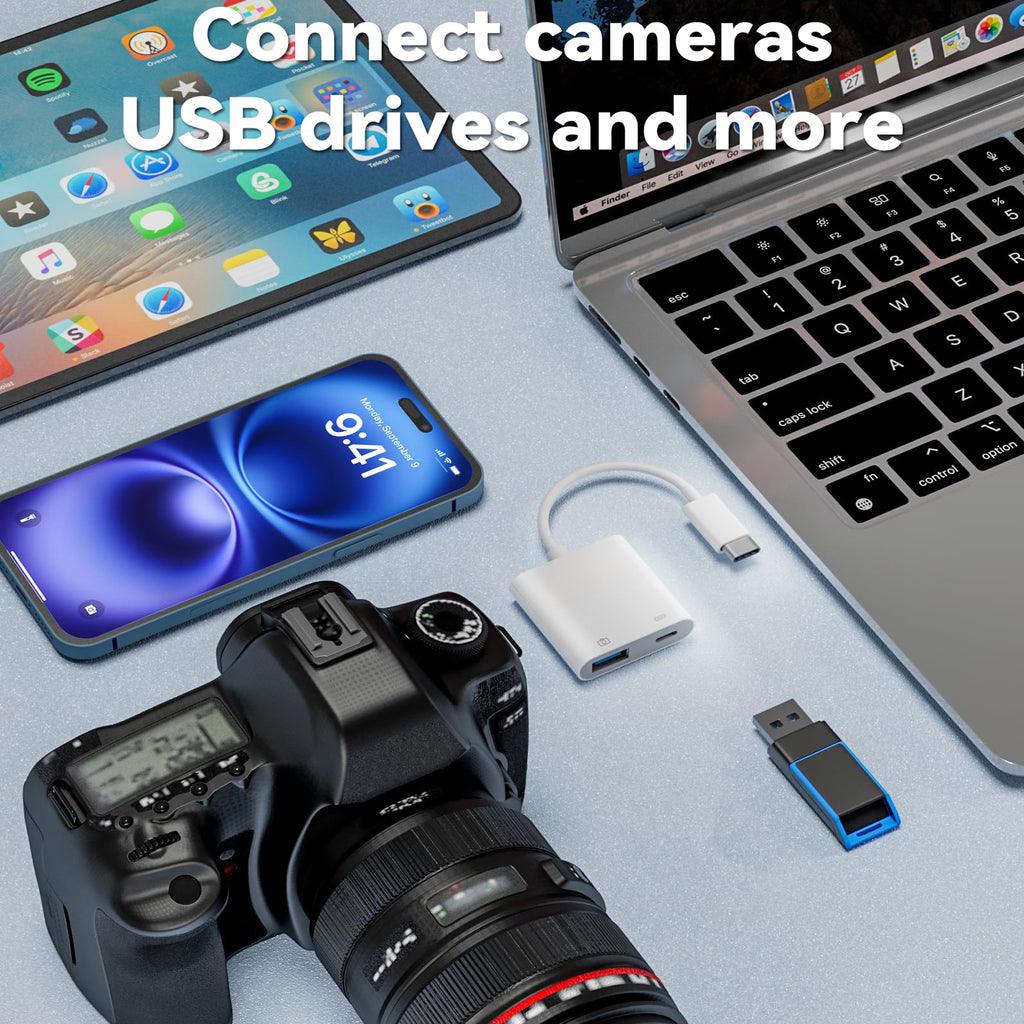USB C to USB OTG Adapter with 30W PD Fast Charging Port Type C to USB 3.0 Camera Cable for iPhone 16 15 iPad Pro MacBook Galaxy Pixel