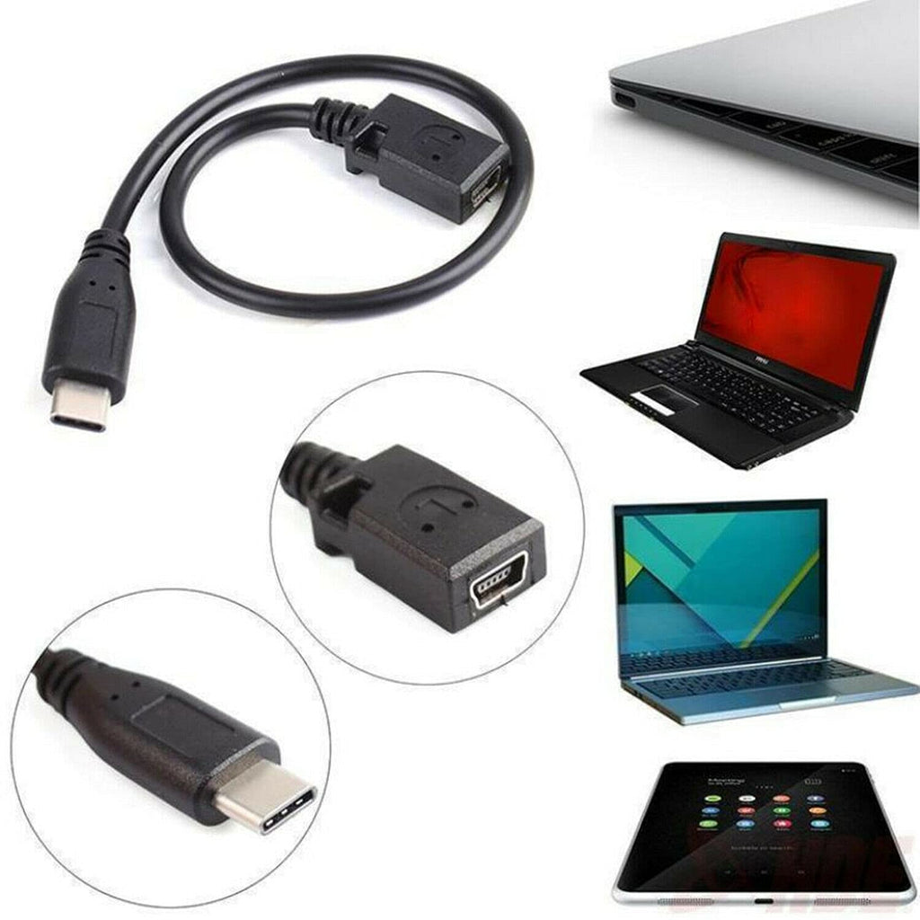 USB C to Mini USB Cable 25cm Type C Male to 5 Pin Mini B Female Adapter Cord for MacBook Pro Laptop PC Camera GPS MP3 Dash Cam