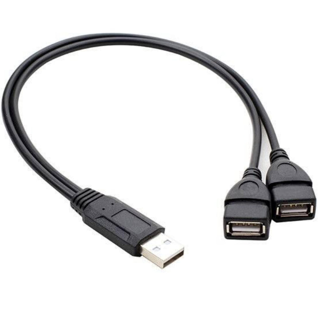 USB 2.0 A Male to 2 Female Y Splitter Cable Dual Charging One Data Port 15cm 30cm