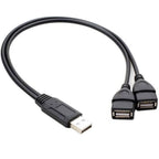 USB 2.0 A Male to 2 Female Y Splitter Cable Dual Charging One Data Port 15cm 30cm