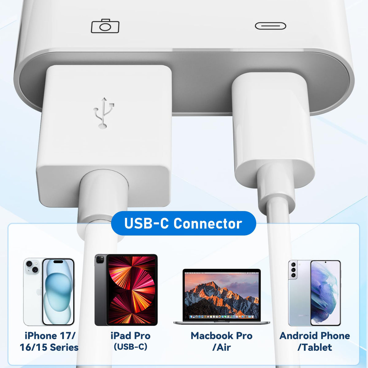 USB C to USB OTG Adapter with 30W PD Fast Charging Port Type C to USB 3.0 Camera Cable for iPhone 16 15 iPad Pro MacBook Galaxy Pixel
