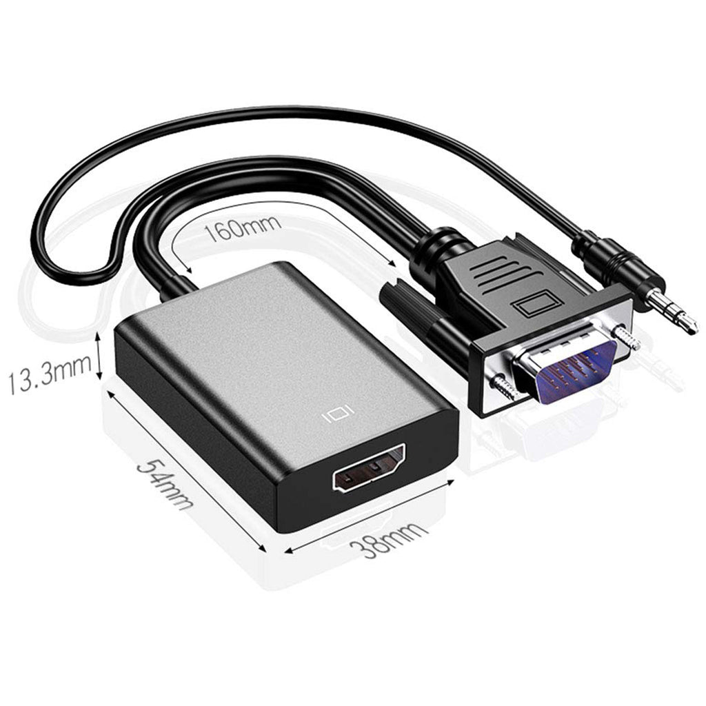 1080P VGA to HDMI Adapter Converter with 3.5mm Audio and USB Power Cable VGA Male to HDMI Female for PC Laptop Desktop to HDTV Monitor Projector