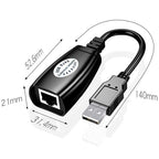 USB 2.0 Extender Over RJ45 Cat5 Cat5e Cat6 Cable Extension Adapter Set Up to 50m 164ft for PC Laptop Printer Mouse Keyboard Webcam