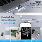 USB C Right Angle Adapter 240W PD Fast Charging 360 Degree Rotating 90 Degree for MacBook iPad iPhone 17 16 15 Samsung Galaxy Steam Deck Laptop
