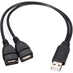 USB 2.0 A Male to 2 Female Y Splitter Cable Dual Charging One Data Port 15cm 30cm