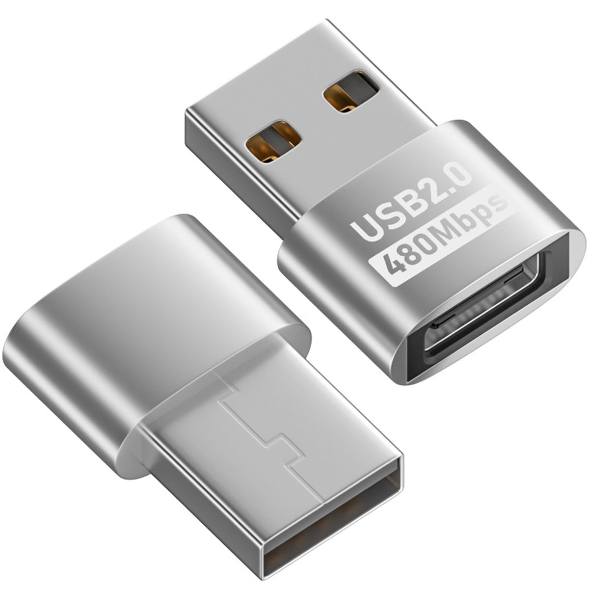 USB A Male to USB C Female Adapter USB 2.0 480Mbps 5V 3A Charging Data OTG Converter for USB A Laptop PC Charger Black Silver