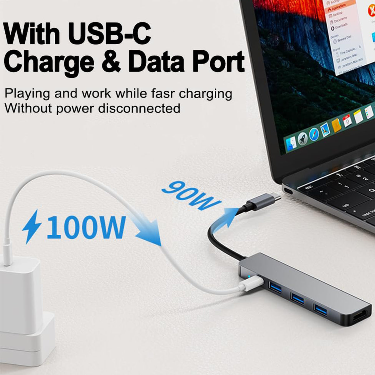 5 in 1 USB C Hub Multiport Adapter 4K HDMI 100W PD Fast Charging USB 3.0 USB 2.0 Type C Dongle for MacBook Pro Air iPhone 15 iPad Pro Dell XPS ThinkPad