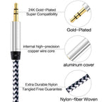 3.5mm Male to Male Aux Cable 3ft Braided 1/8 Inch TRS Stereo Audio Cord 3 Pole Gold Plated Car Aux Jack for Headphone Speaker PC Laptop Phone Tablet