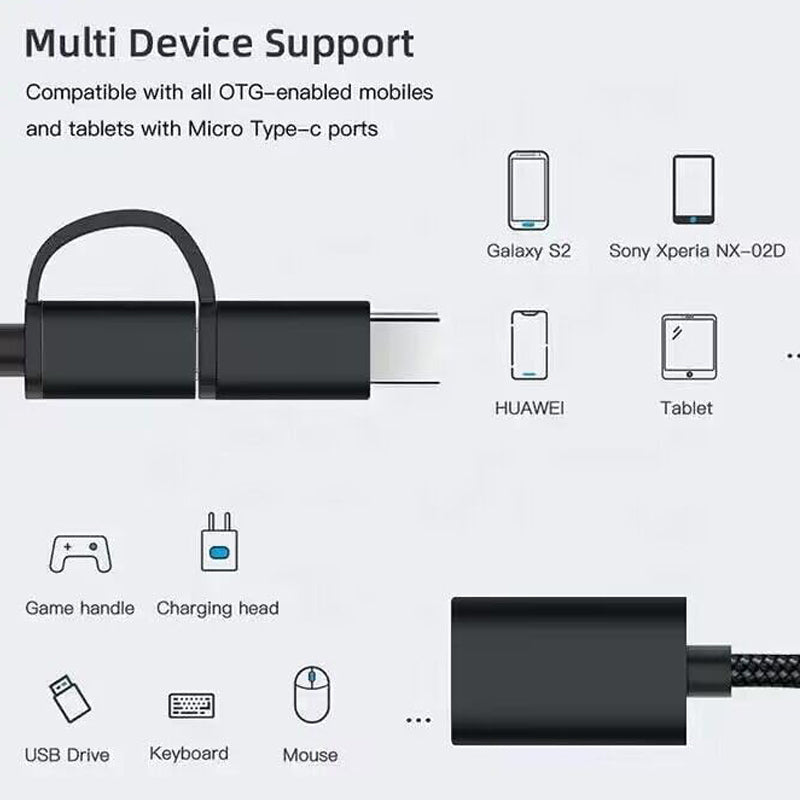 USB Female to Micro USB and USB C Male OTG Adapter 2 in 1 USB 2.0 OTG Connector for Samsung Android Tablet Phone Connect USB Drive Mouse Keyboard Card Reader