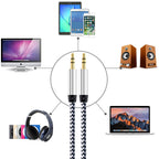 3.5mm Male to Male Aux Cable 3ft Braided 1/8 Inch TRS Stereo Audio Cord 3 Pole Gold Plated Car Aux Jack for Headphone Speaker PC Laptop Phone Tablet