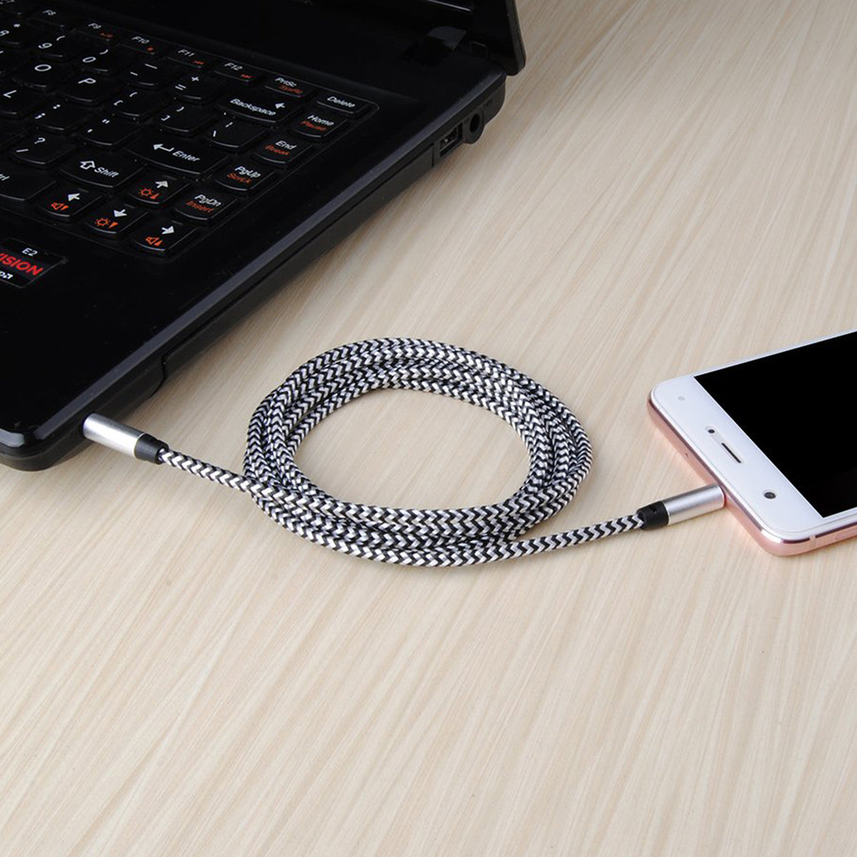 3.5mm Male to Male Aux Cable 3ft Braided 1/8 Inch TRS Stereo Audio Cord 3 Pole Gold Plated Car Aux Jack for Headphone Speaker PC Laptop Phone Tablet