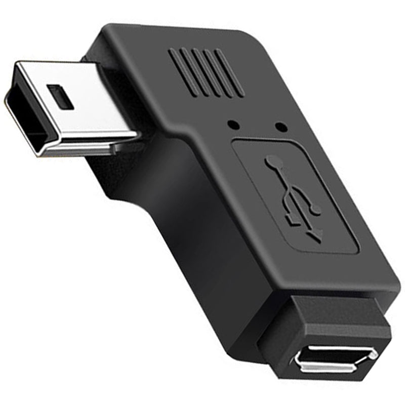 Mini USB Male to Micro USB Female 90 Degree Angled Adapter (Left-Angle / Right-Angle) for Charging and Data Sync